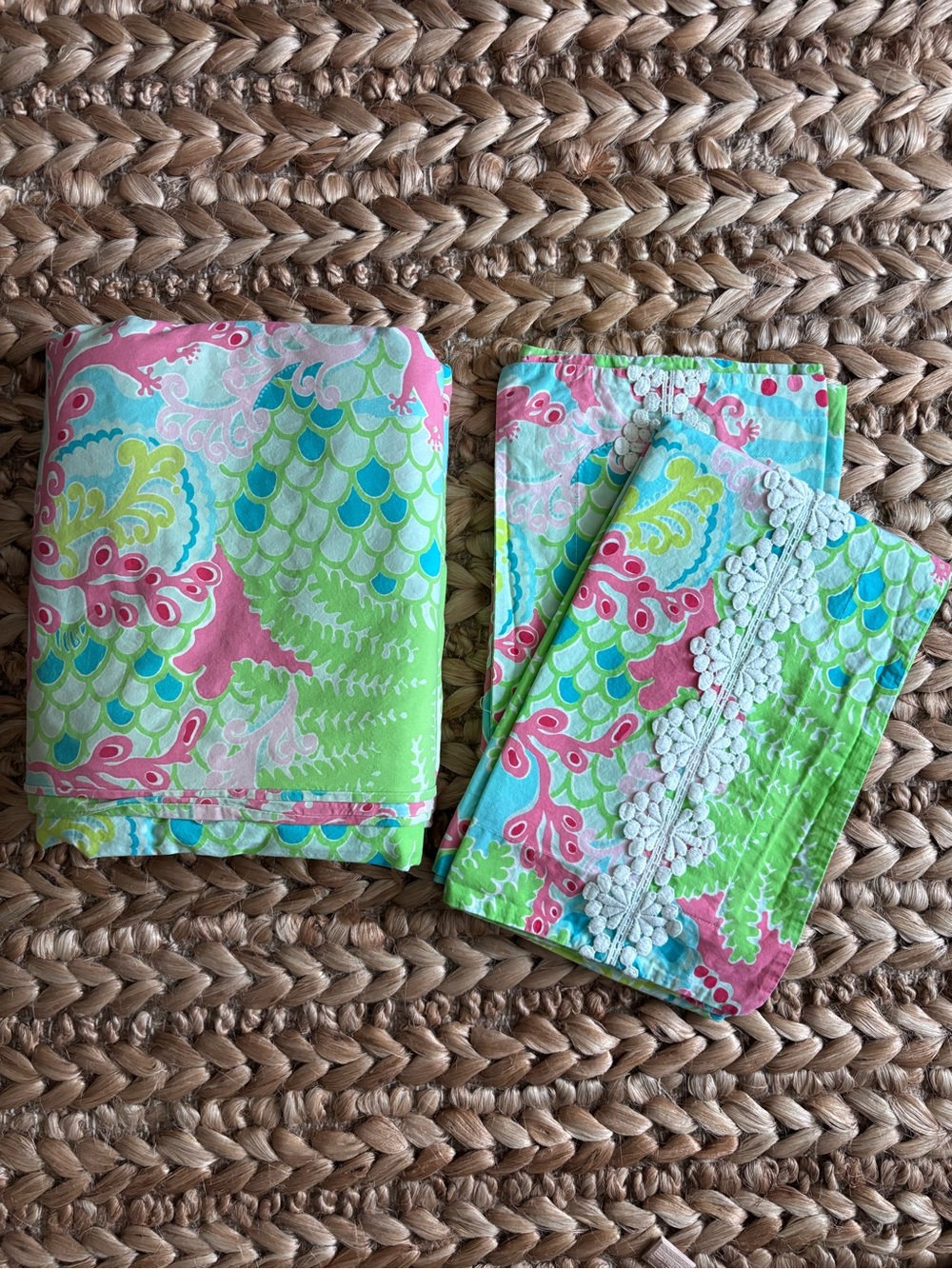 Lilly Pulitzer x Garnet Hill Checking in Gecko Duvet Cover and Shams Set